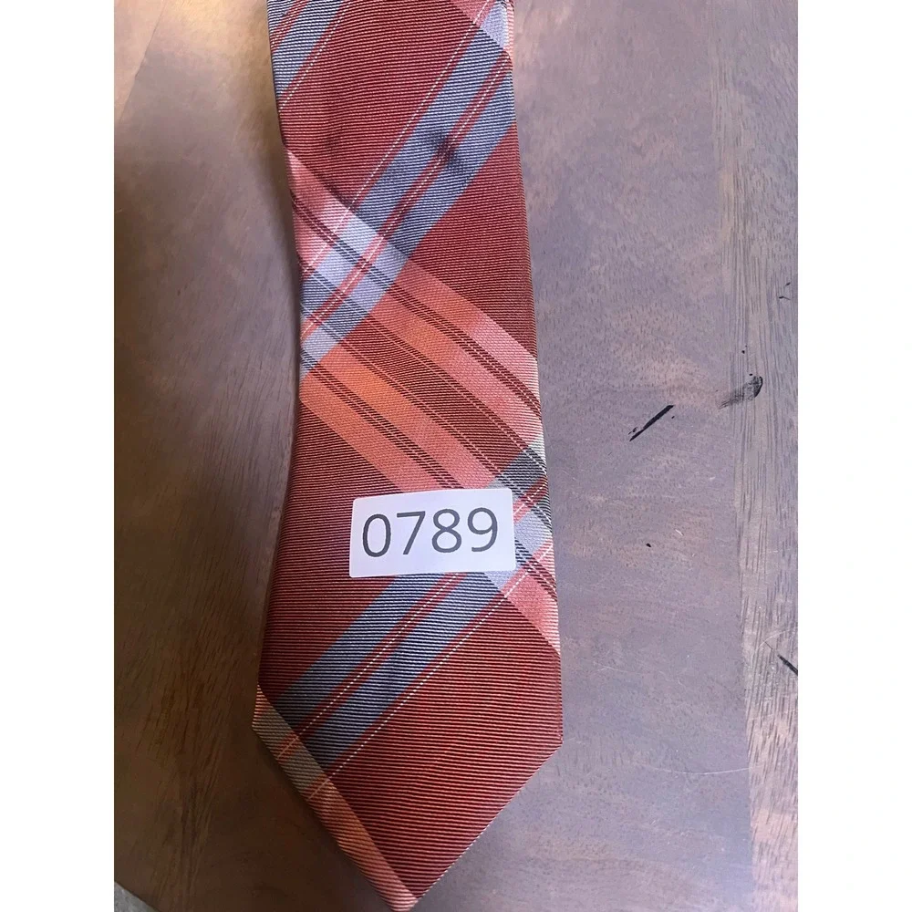 Kenneth Cole Mens Necktie 100% Silk Plaid Rust Orange OS‎